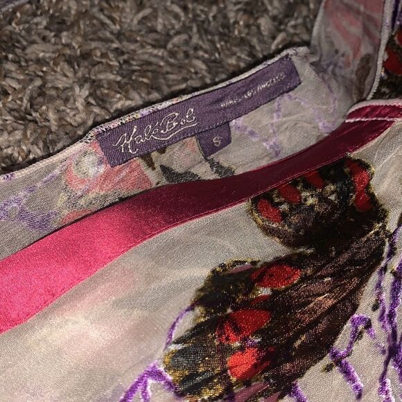 NWT Hale Bob pink butterfly-patterned long blouse, size S. - Picture 4 of 10